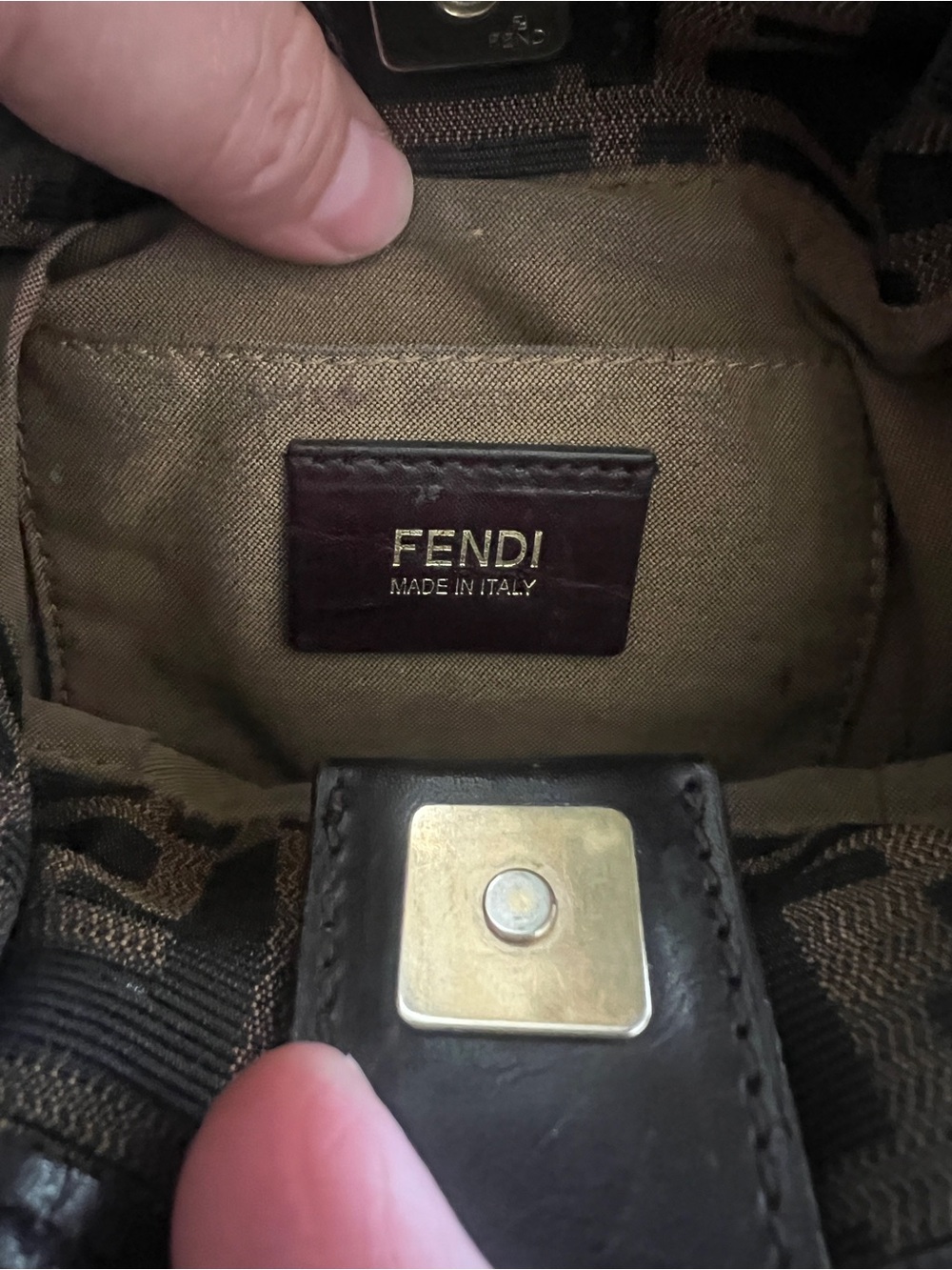 Fendi Brown and Black FF Monogram Pleated Shoulder Bag mini with Gold Charm - Picture 10 of 10